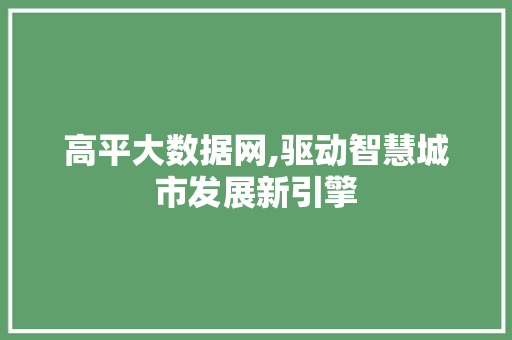 高平大数据网,驱动智慧城市发展新引擎