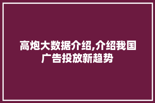 高炮大数据介绍,介绍我国广告投放新趋势