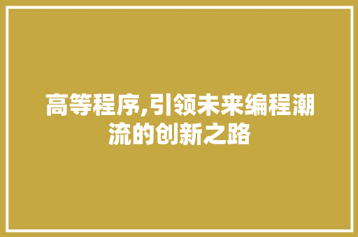 高等程序,引领未来编程潮流的创新之路