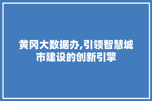 黄冈大数据办,引领智慧城市建设的创新引擎