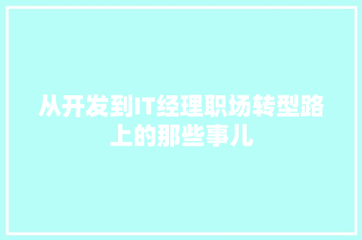 从开发到IT经理职场转型路上的那些事儿 seo技术