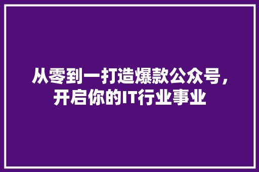 从零到一打造爆款公众号，开启你的IT行业事业