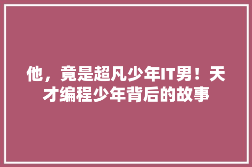 他，竟是超凡少年IT男！天才编程少年背后的故事 AI技术学习