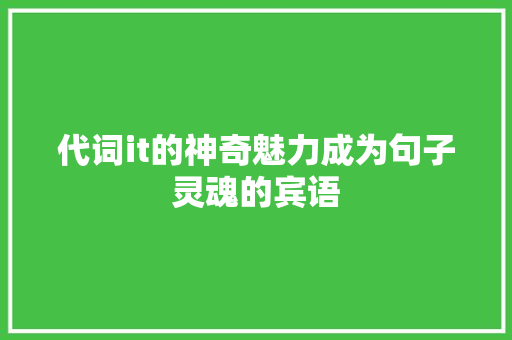 代词it的神奇魅力成为句子灵魂的宾语