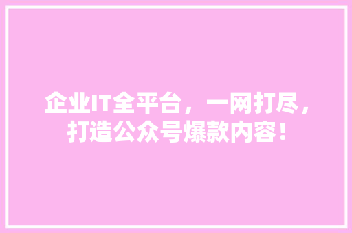 企业IT全平台，一网打尽，打造公众号爆款内容！