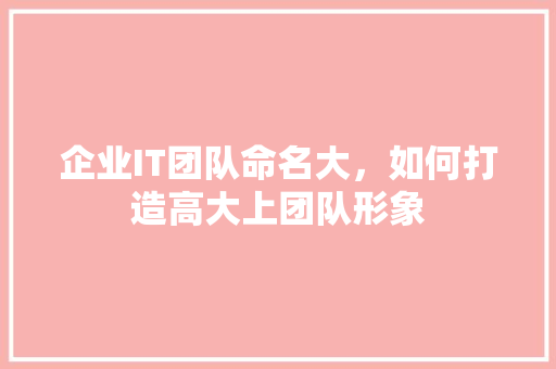 企业IT团队命名大，如何打造高大上团队形象