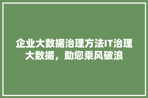 企业大数据治理方法IT治理大数据，助您乘风破浪