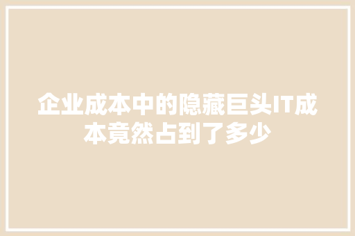企业成本中的隐藏巨头IT成本竟然占到了多少
