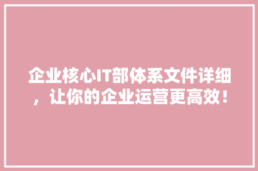 企业核心IT部体系文件详细，让你的企业运营更高效！ 小程序开发