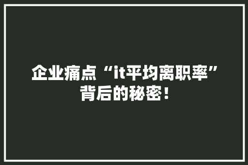 企业痛点“it平均离职率”背后的秘密！