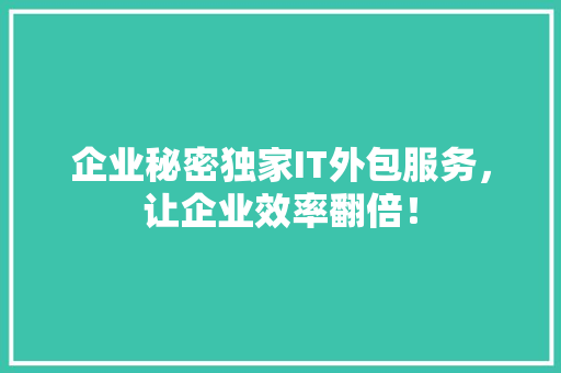 企业秘密独家IT外包服务，让企业效率翻倍！