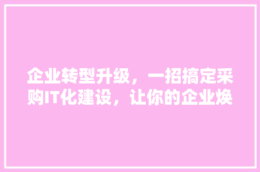 企业转型升级，一招搞定采购IT化建设，让你的企业焕发新活力！