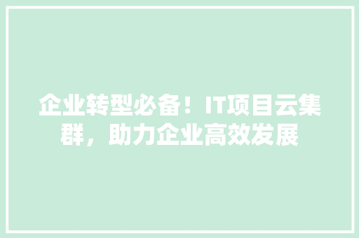 企业转型必备！IT项目云集群，助力企业高效发展