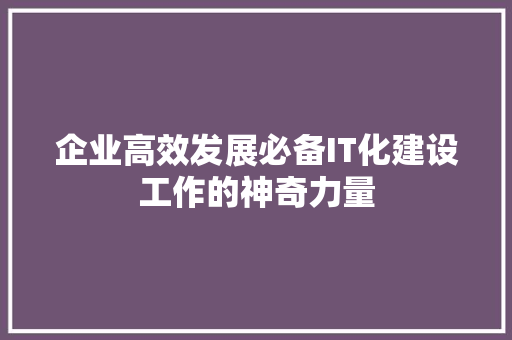 企业高效发展必备IT化建设工作的神奇力量
