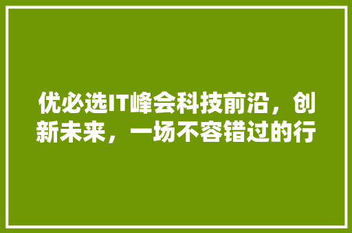 优必选IT峰会科技前沿，创新未来，一场不容错过的行业盛会！