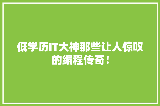 低学历IT大神那些让人惊叹的编程传奇！