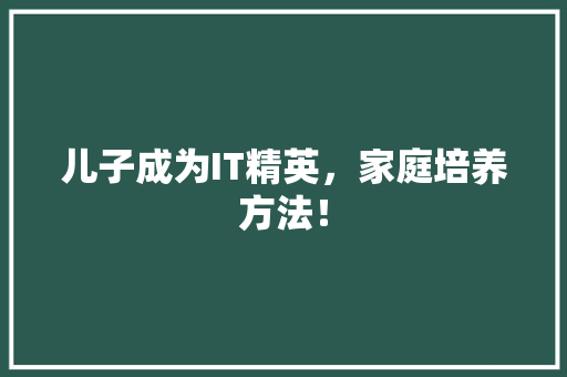 儿子成为IT精英，家庭培养方法！