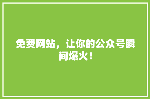 免费网站，让你的公众号瞬间爆火！