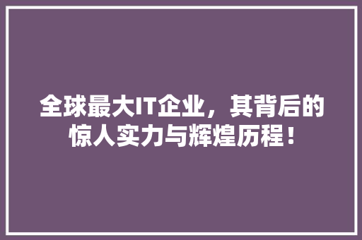 全球最大IT企业，其背后的惊人实力与辉煌历程！