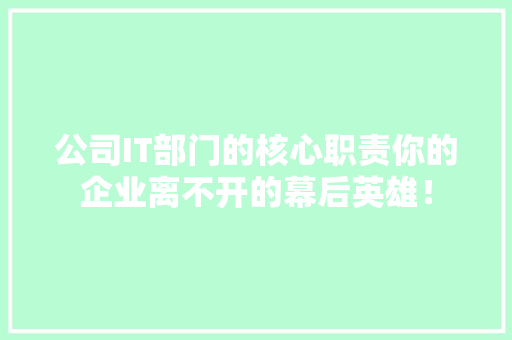 公司IT部门的核心职责你的企业离不开的幕后英雄！ 英文谷歌算法