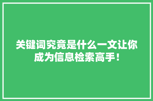 关键词究竟是什么一文让你成为信息检索高手！