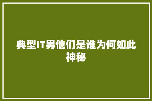 典型IT男他们是谁为何如此神秘