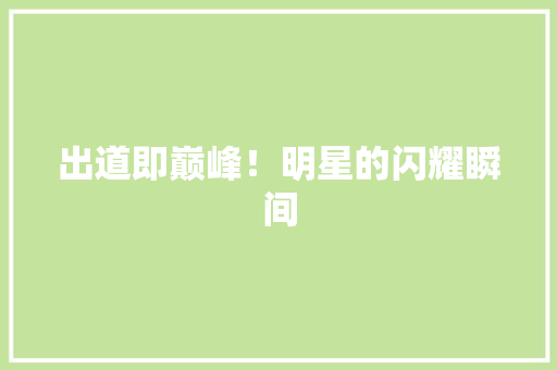 出道即巅峰！明星的闪耀瞬间