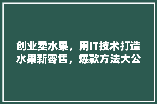 创业卖水果，用IT技术打造水果新零售，爆款方法大公开！
