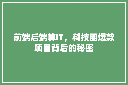 前端后端算IT，科技圈爆款项目背后的秘密