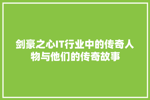 剑豪之心IT行业中的传奇人物与他们的传奇故事 网站优化