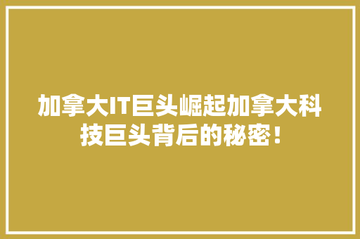 加拿大IT巨头崛起加拿大科技巨头背后的秘密！