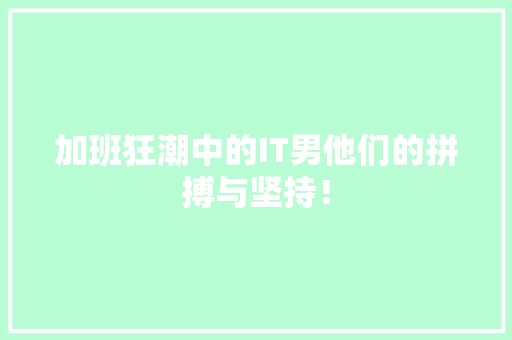 加班狂潮中的IT男他们的拼搏与坚持！