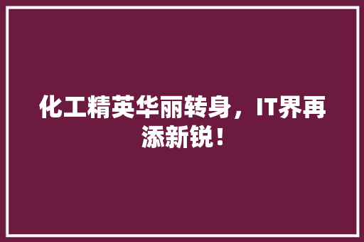 化工精英华丽转身，IT界再添新锐！