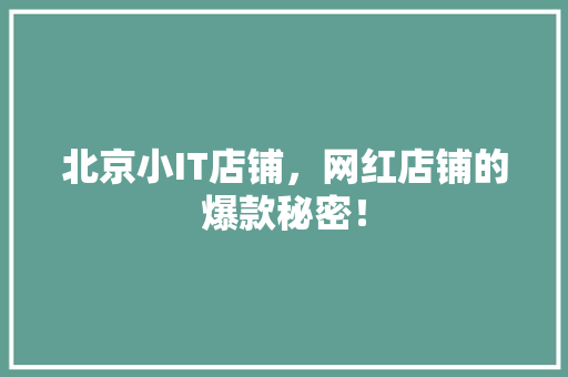北京小IT店铺，网红店铺的爆款秘密！