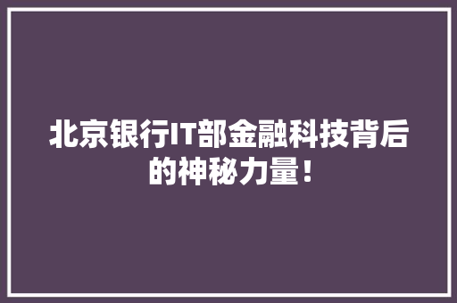 北京银行IT部金融科技背后的神秘力量！