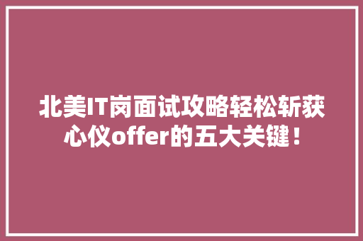 北美IT岗面试攻略轻松斩获心仪offer的五大关键！ 小程序开发