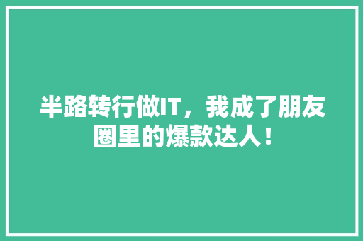 半路转行做IT，我成了朋友圈里的爆款达人！