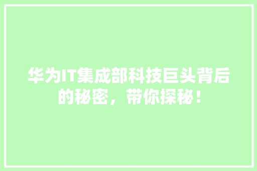 华为IT集成部科技巨头背后的秘密，带你探秘！