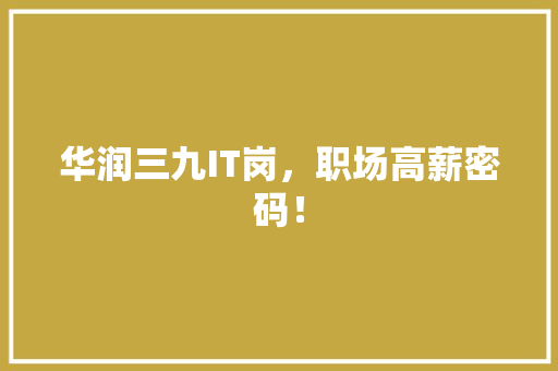 华润三九IT岗，职场高薪密码！