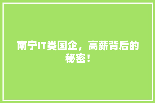 南宁IT类国企，高薪背后的秘密！