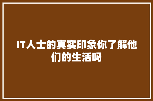 IT人士的真实印象你了解他们的生活吗
