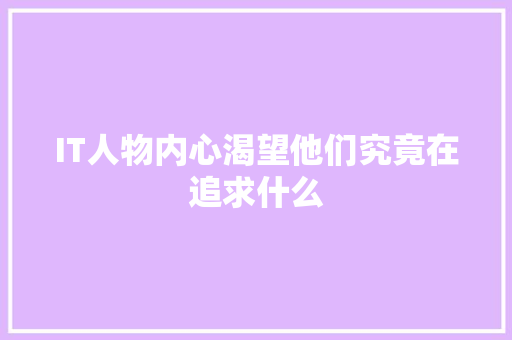 IT人物内心渴望他们究竟在追求什么