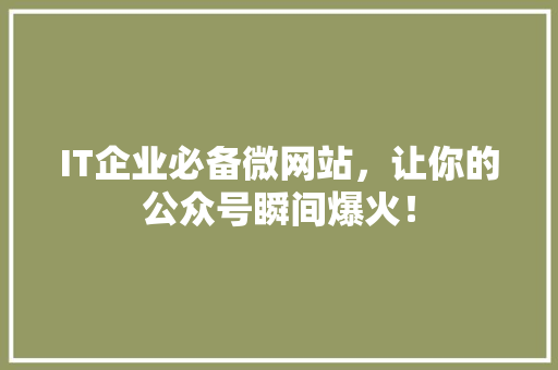 IT企业必备微网站，让你的公众号瞬间爆火！