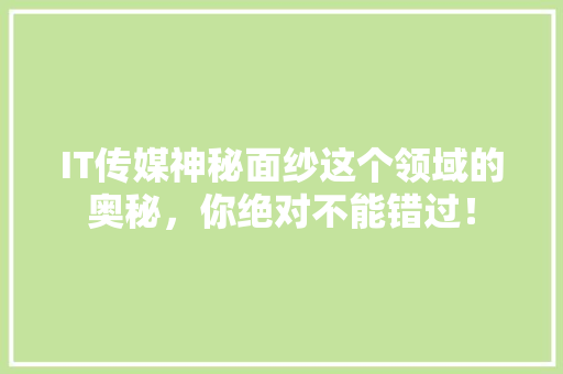IT传媒神秘面纱这个领域的奥秘，你绝对不能错过！
