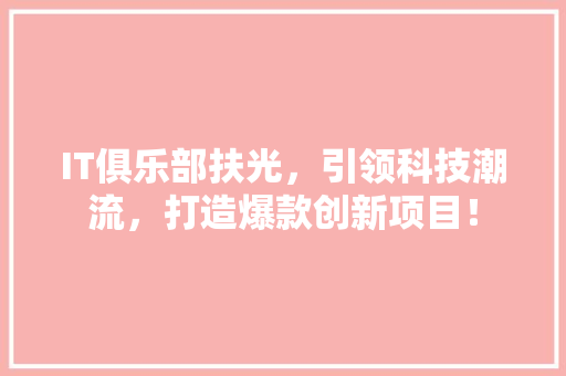 IT俱乐部扶光，引领科技潮流，打造爆款创新项目！