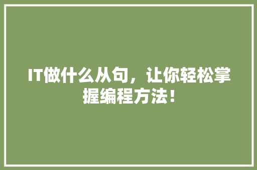 IT做什么从句，让你轻松掌握编程方法！