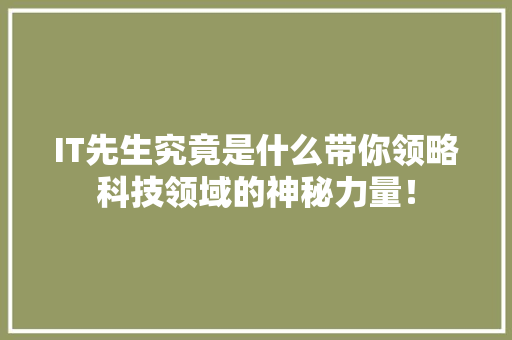 IT先生究竟是什么带你领略科技领域的神秘力量！
