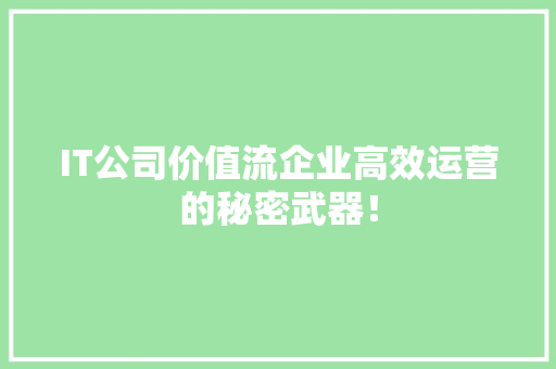 IT公司价值流企业高效运营的秘密武器！