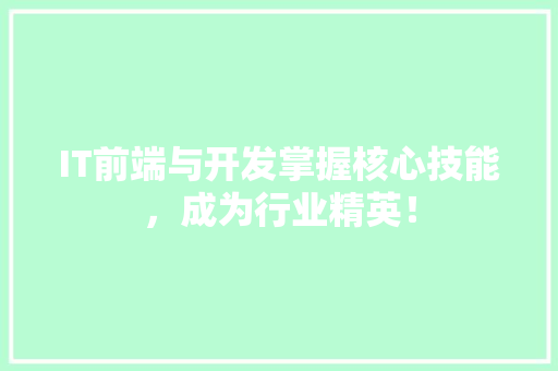 IT前端与开发掌握核心技能，成为行业精英！