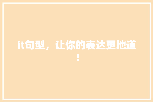it句型，让你的表达更地道！